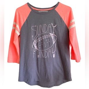 Cat & Jack Girl’s XL Football Tee Tshirt 3/4 Sleeve Sunday Funday Orange Gray